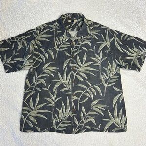Tommy Bahama Silk Camp Shirt Men's XL Heather Gray Green Leaf Tropical Hawaiian